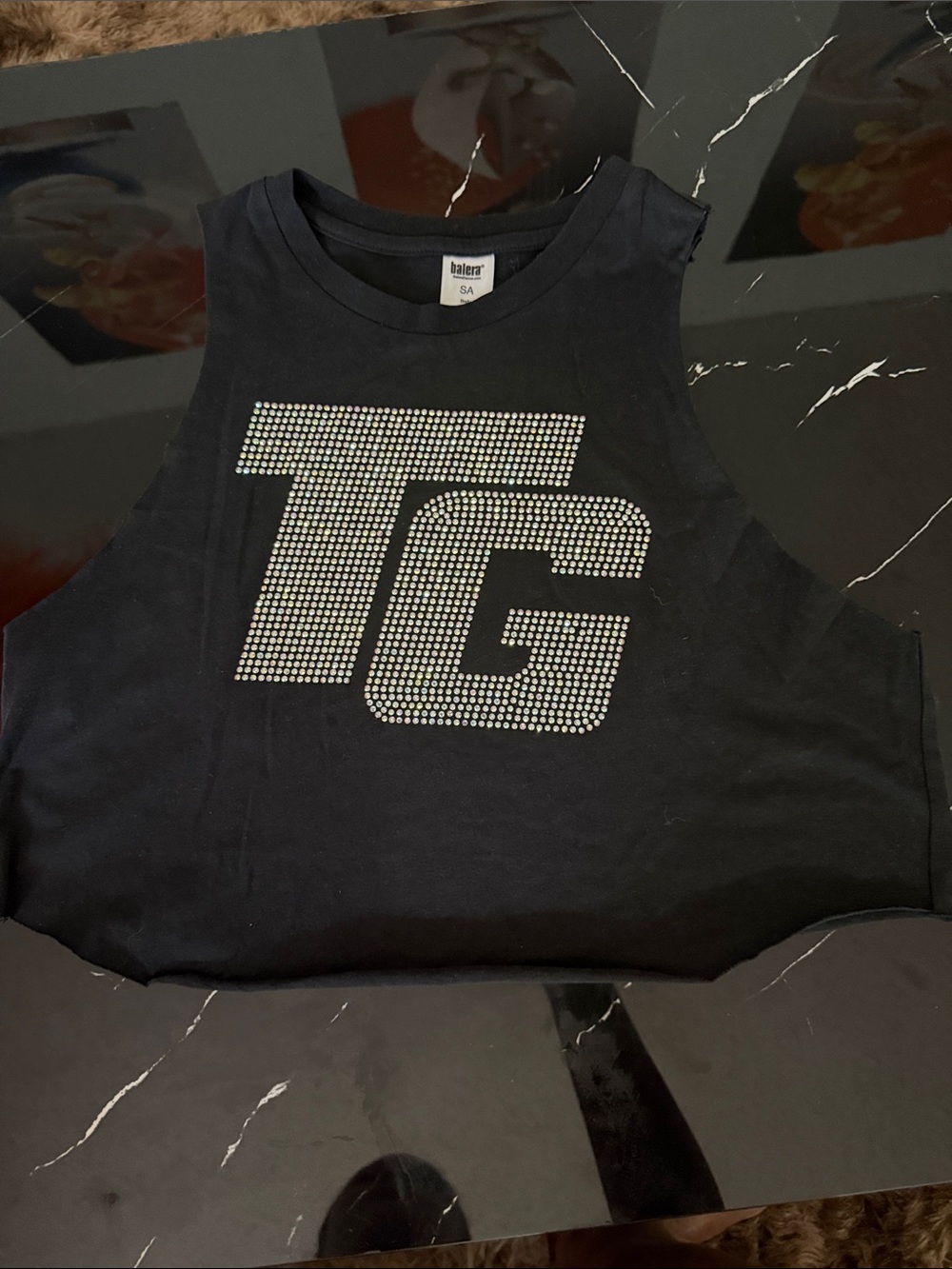 balera Black Tank Top with Silver TG Rhinestone Logo